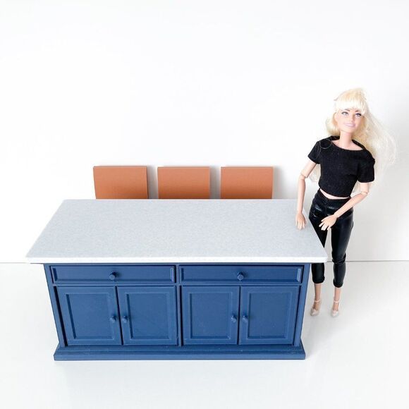 Barbie Integrity Doll Navy Kitchen Island 1:6 Scale 3 Matched Chairs 3D Printed - Picture 12 of 13